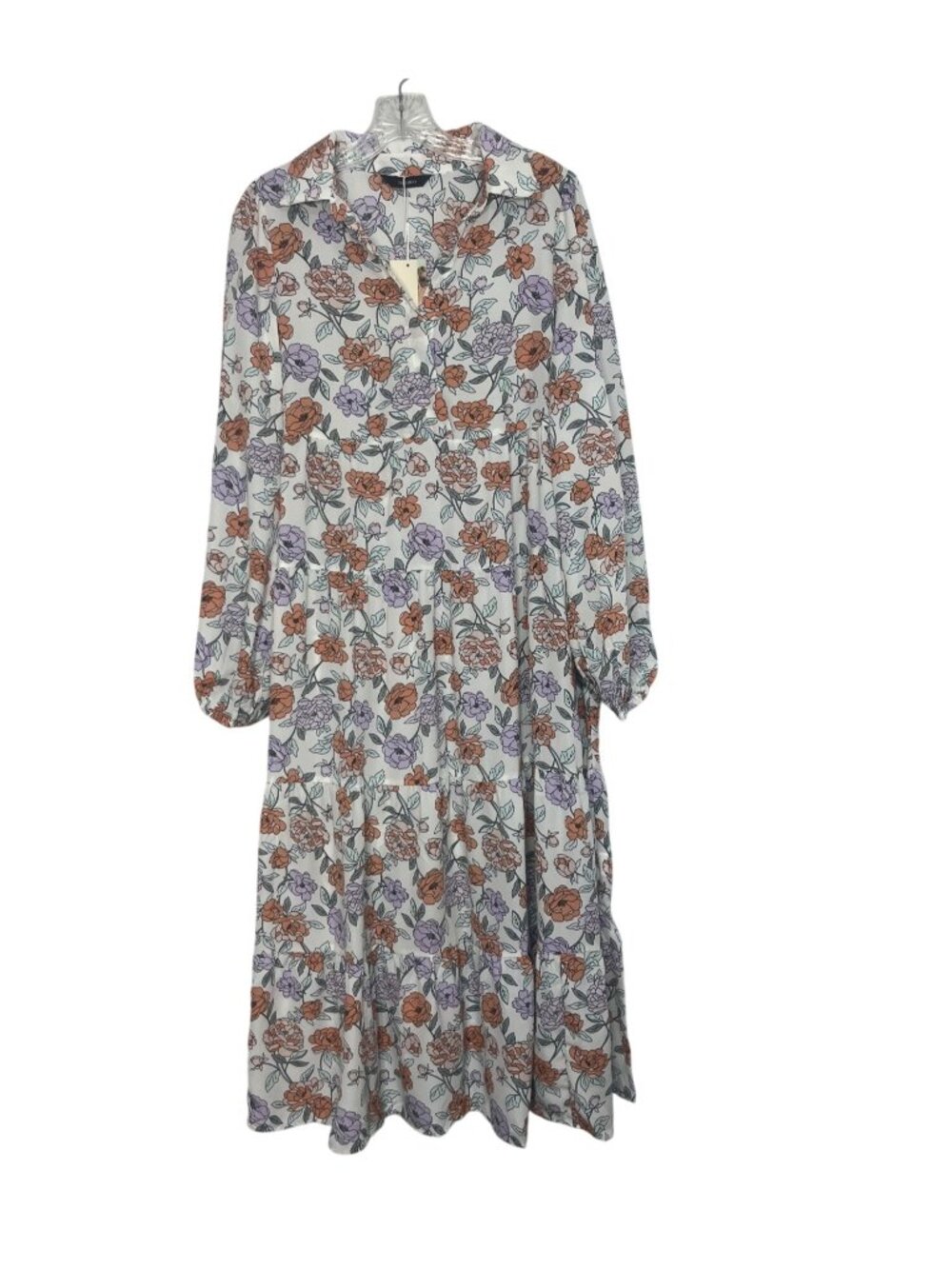 Dokotoo Floral Long Sleeve Maxi Dress Boho Large White Orange New - Picture 2 of 13